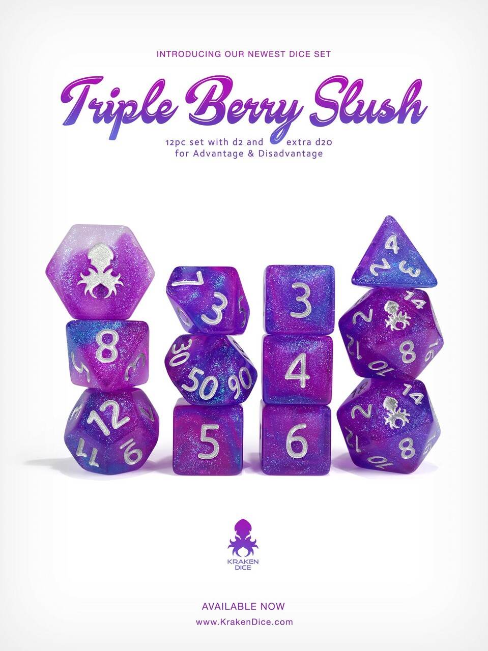 Kraken's Triple Berry Slush Rock Candy 12 pc Polyhedral Dice Set -