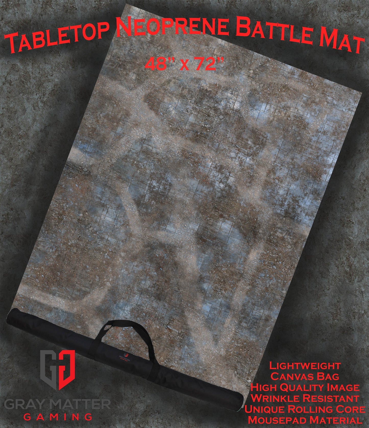 Urban Ruins - Neoprene Battle Mat - Warhammer, AoS, 40K, Kill Team, MCP, Shatterpoint, Legion, Deadzone, More - 48x72