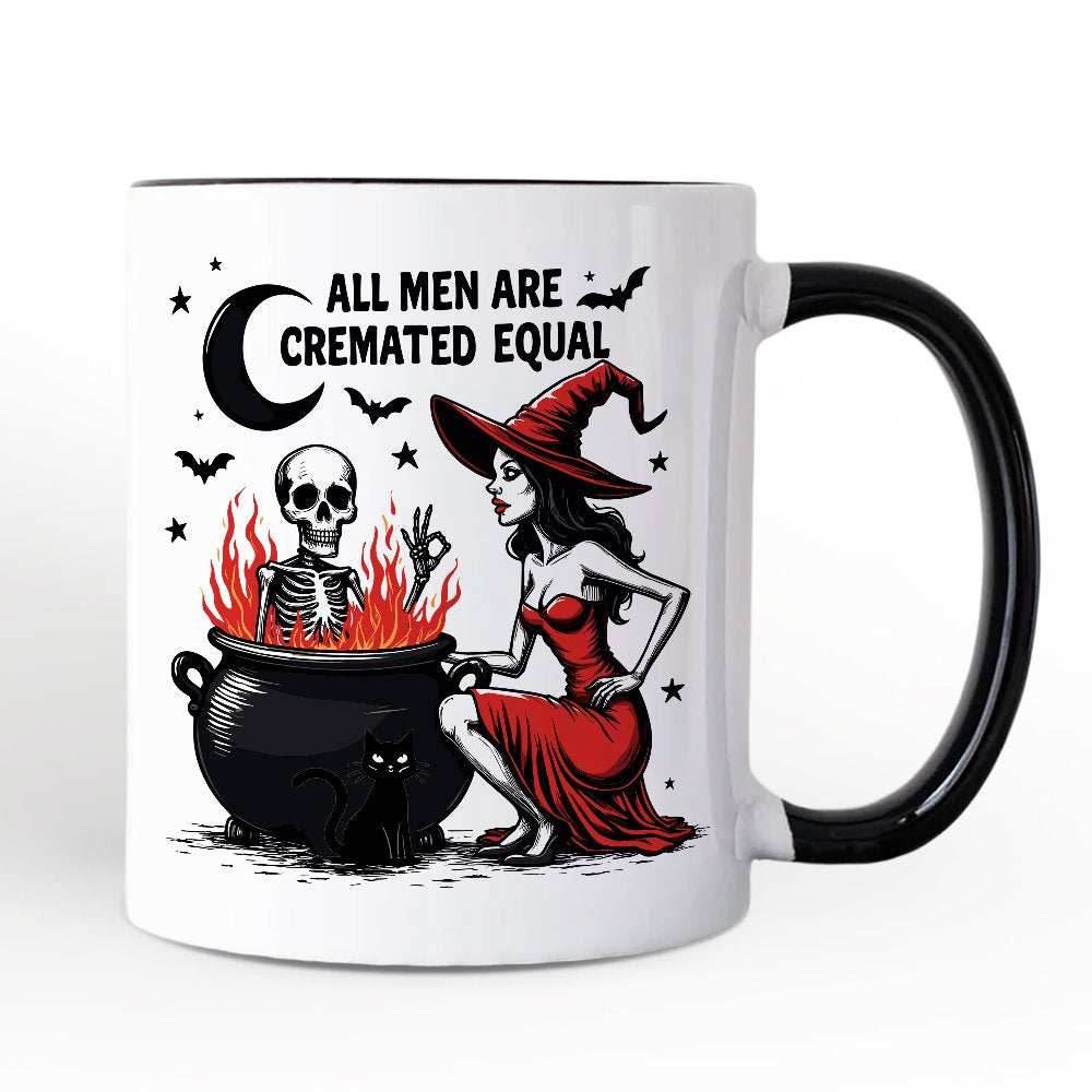 All Men Are Cremated Equal Halloween Personalized Mug, Funny Witch Cauldron Gift with Custom Nam - White - Black / Non-Custom