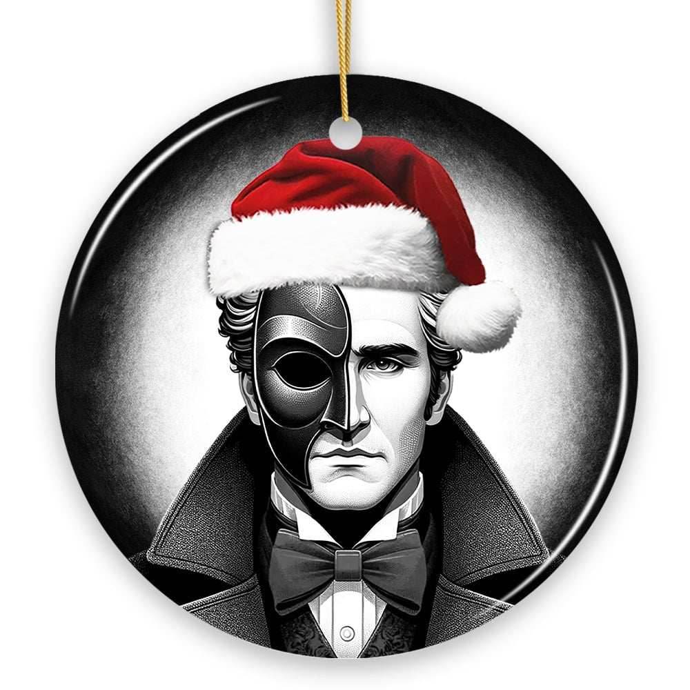 Enigmatic Phantom of the Opera with Santa Hat Ornament, Captivating Halloween Tree Keepsake Christmas Decor - Circle