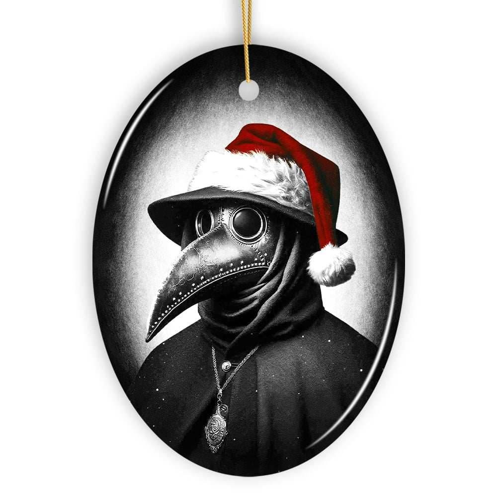 Grim Plague Doctor With Santa Hat Ceramic Ornament, Dark Christmas Keepsake for Halloween Tree - Circle