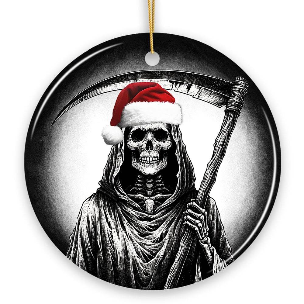 Haunting Santa Grim Reaper Ornament, Spooky Christmas Decor for Unique Halloween Tree Gift - Circle