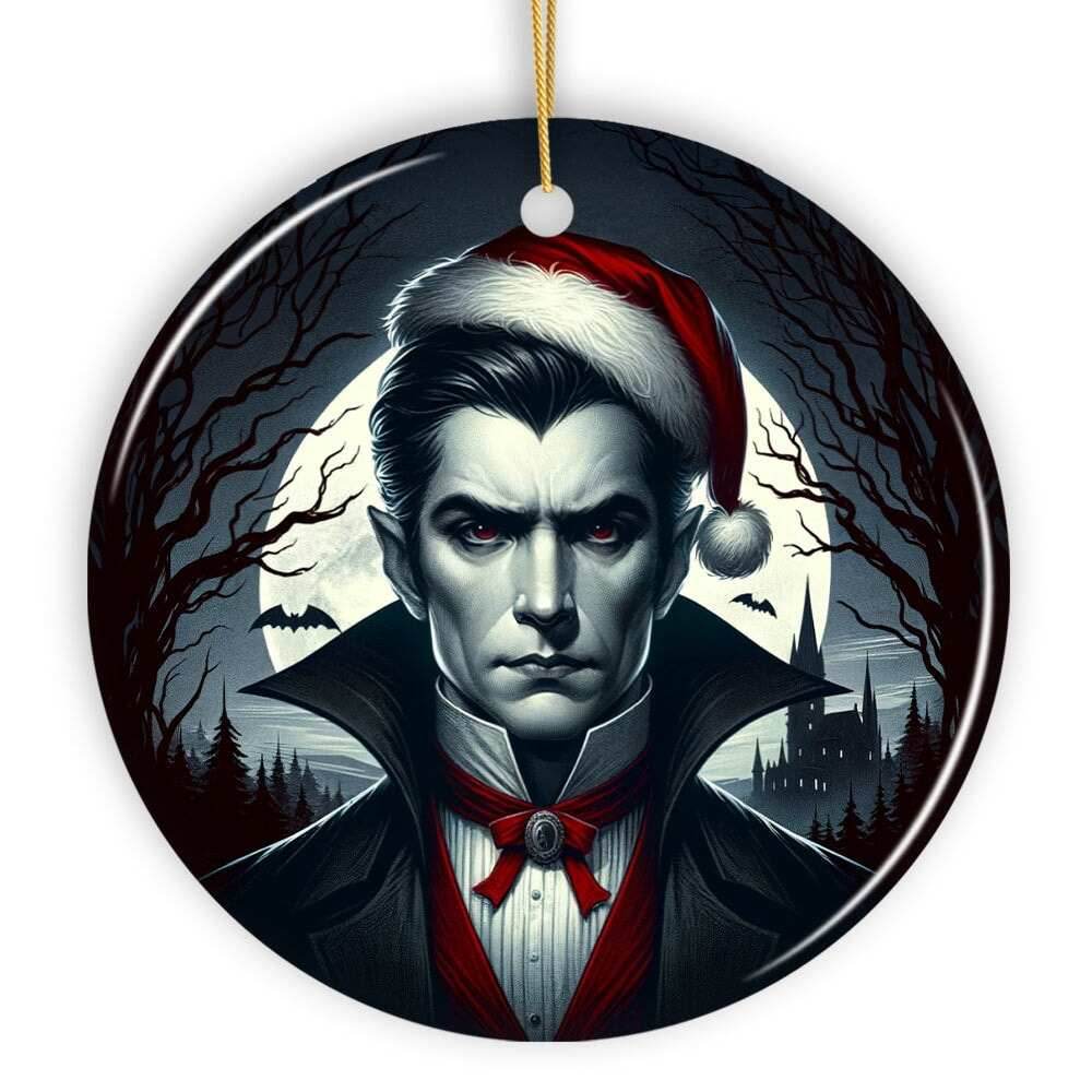 Midnight Terror Dracula Ornament, Sinister Holiday Keepsake and Halloween Tree Decor - Circle / Version 1