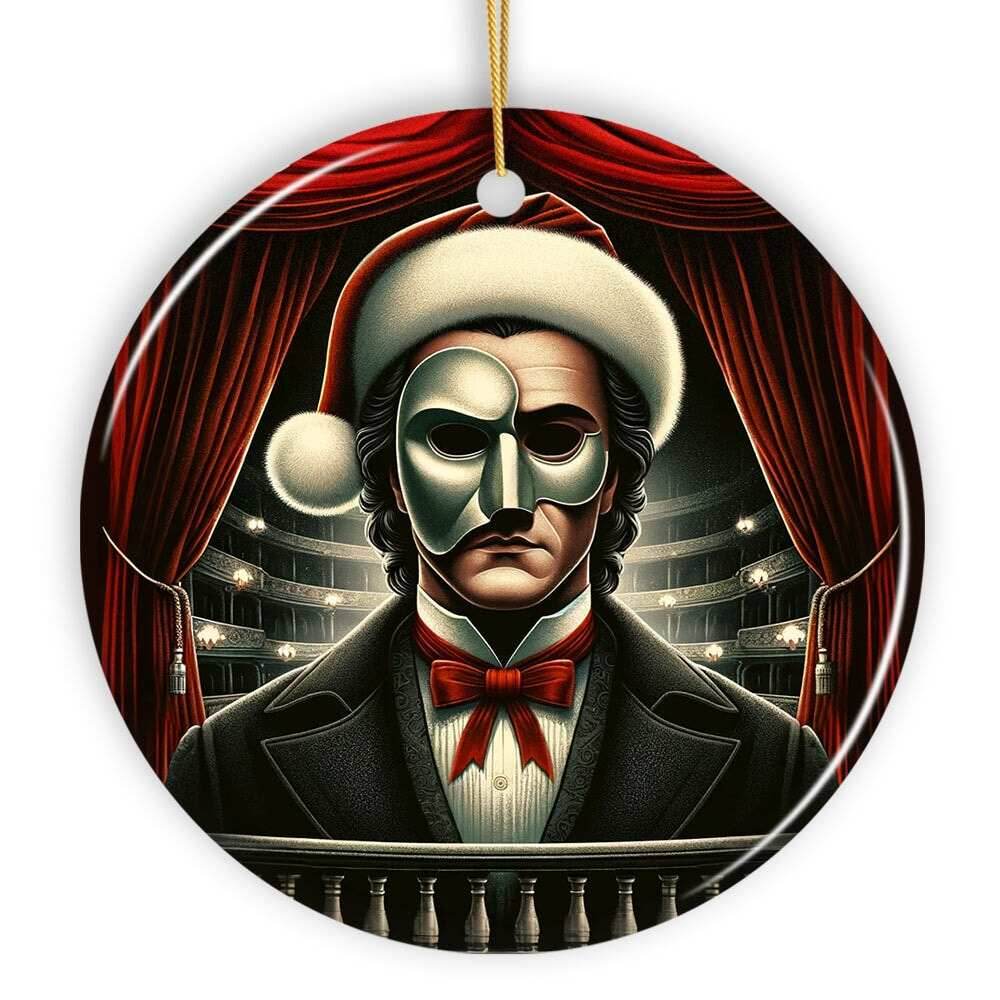 Phantom of the Opera Ceramic Ornament, Menacing Holiday Gift for Halloween Tree - Circle