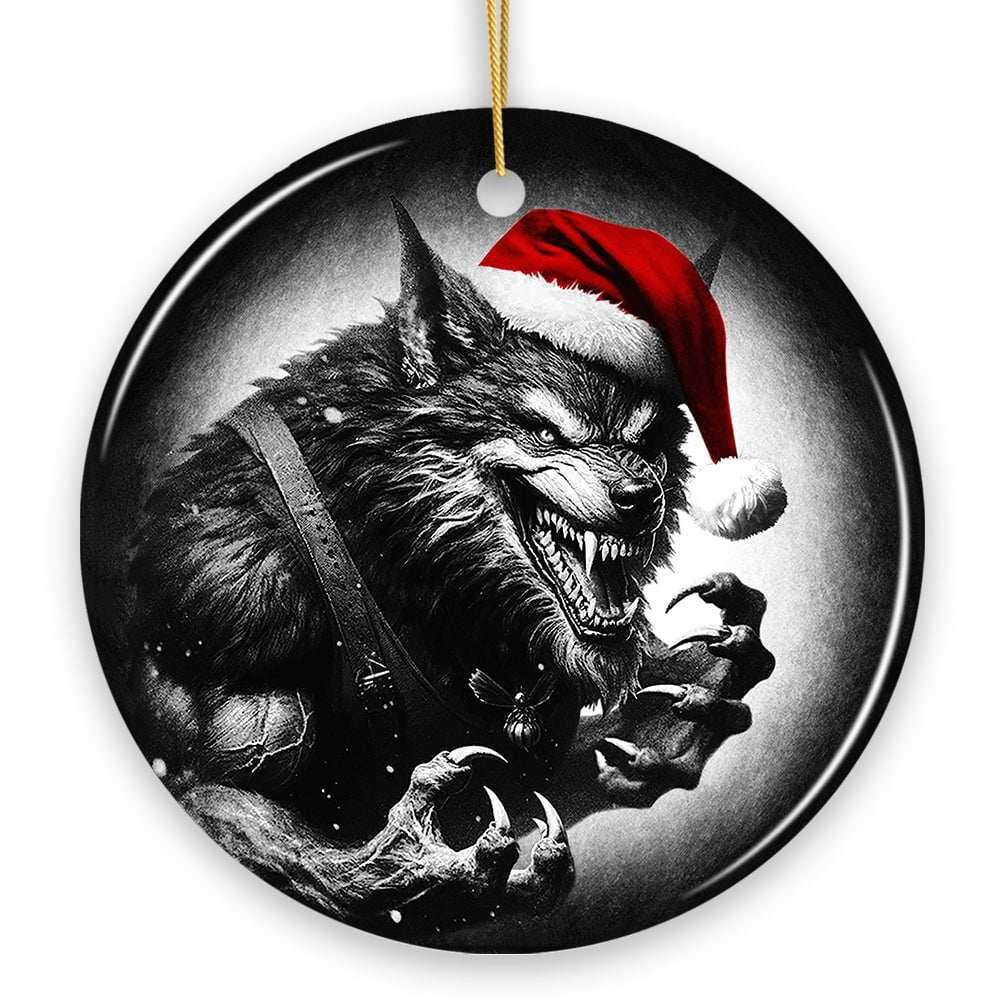 Vicious Werewolf Ceramic Ornament, Enigmatic Christmas Decoration for Halloween Tree - Circle
