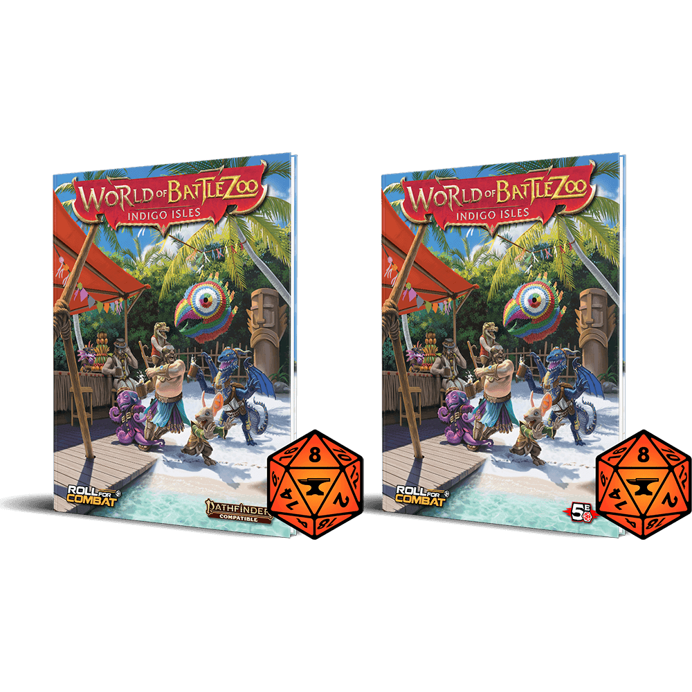 World of Battlezoo: Indigo Isles Hardcover & PDF - D&D 5E and Pathfinder 2e / Hardcover & PDF & Foundry VTT Module
