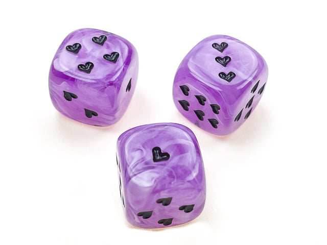 Heart 16mm Cirrus® w/pips Purple/black d6 | Heart Dice -