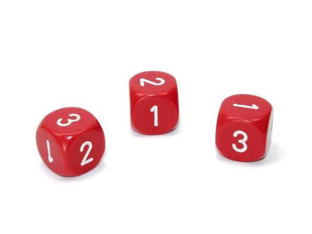Opaque 16mm d3 (d6 w/ 1-2-3 twice) Red/white (SOLD PER PIECE) -