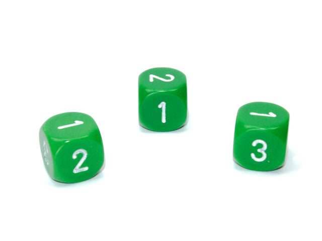 Opaque 16mm d3 (d6 w/ 1-2-3 twice) Green /white (SOLD PER PIECE) -