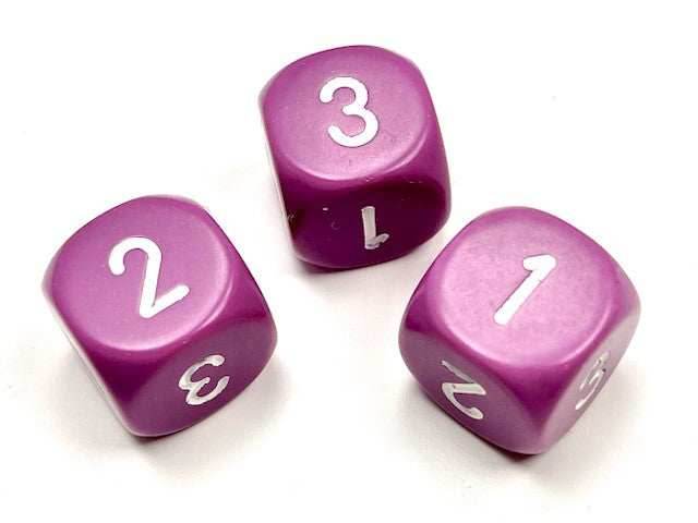 Opaque 16mm d3 (d6 w/ 1-2-3 twice) Light Purple/white (SOLD PER PIECE) -
