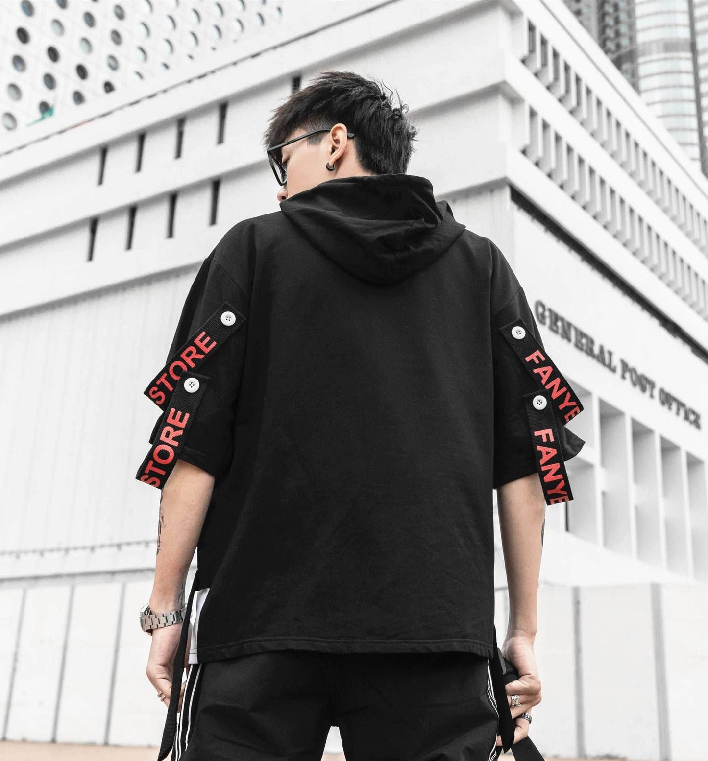 Black Solo Movement Short Sleeves Hoodie - Black / S