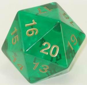 55mm Transparent D20 (Emerald Green w/ Gold) Spin-Down Die -
