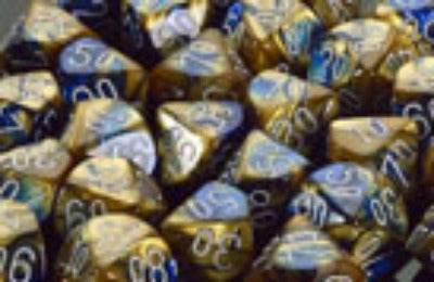Gemini 1 Polyhedral Blue-Gold w/white 7 Die Set -