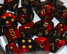 Gemini 3 Polyhedral Black-Red/gold 7-Die Set -