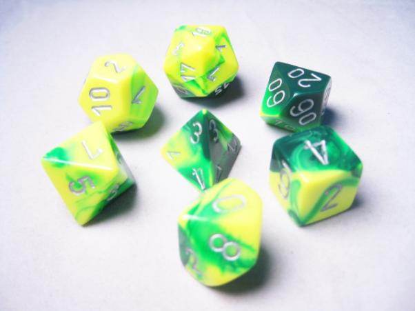 Gemini 6 Polyhedral Green Yellow/Silver 7-Die Set -