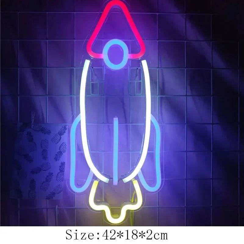 Alien Neon Light Sign Spaceship Planet - rocket small