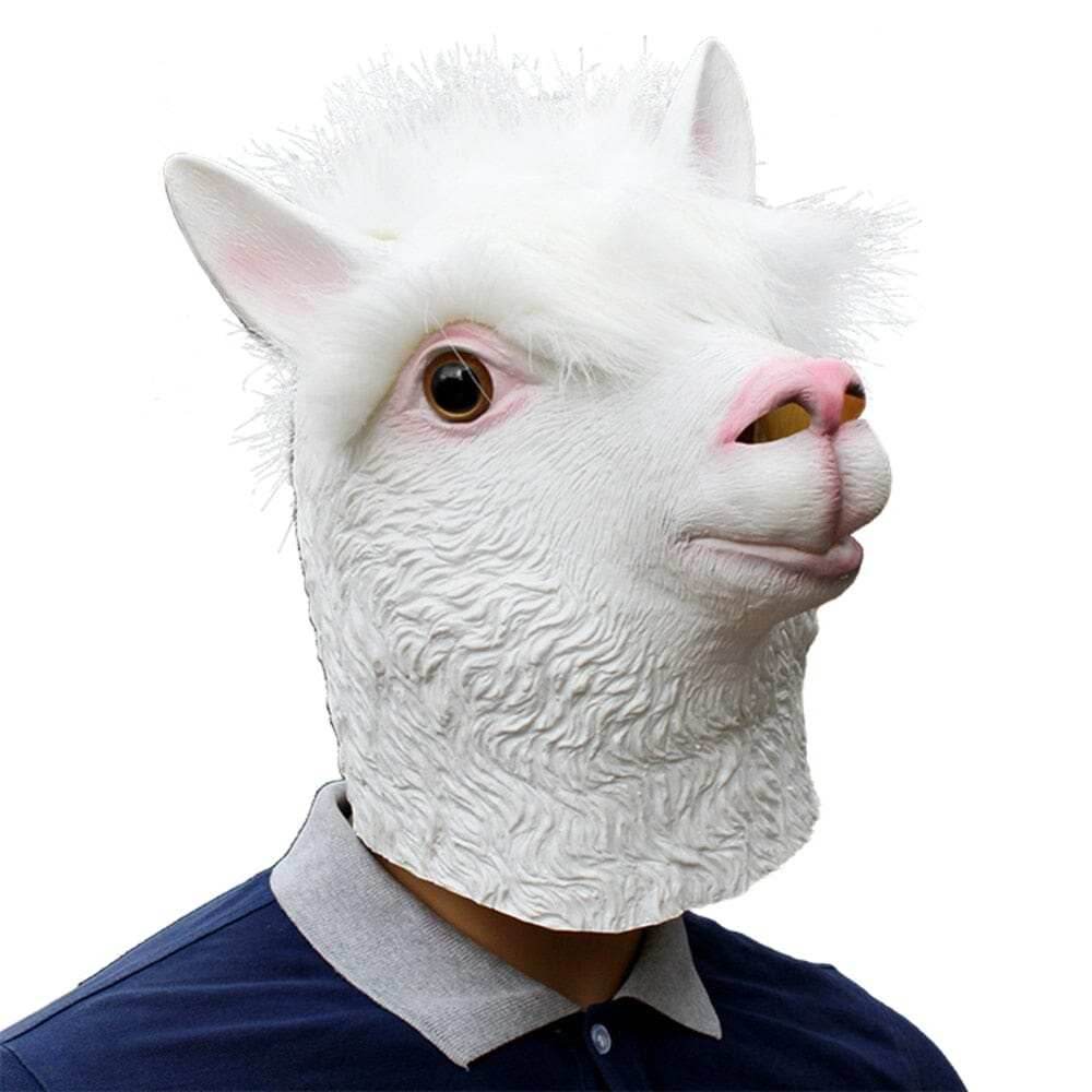 Alpaca Head Latex Party Mask - White