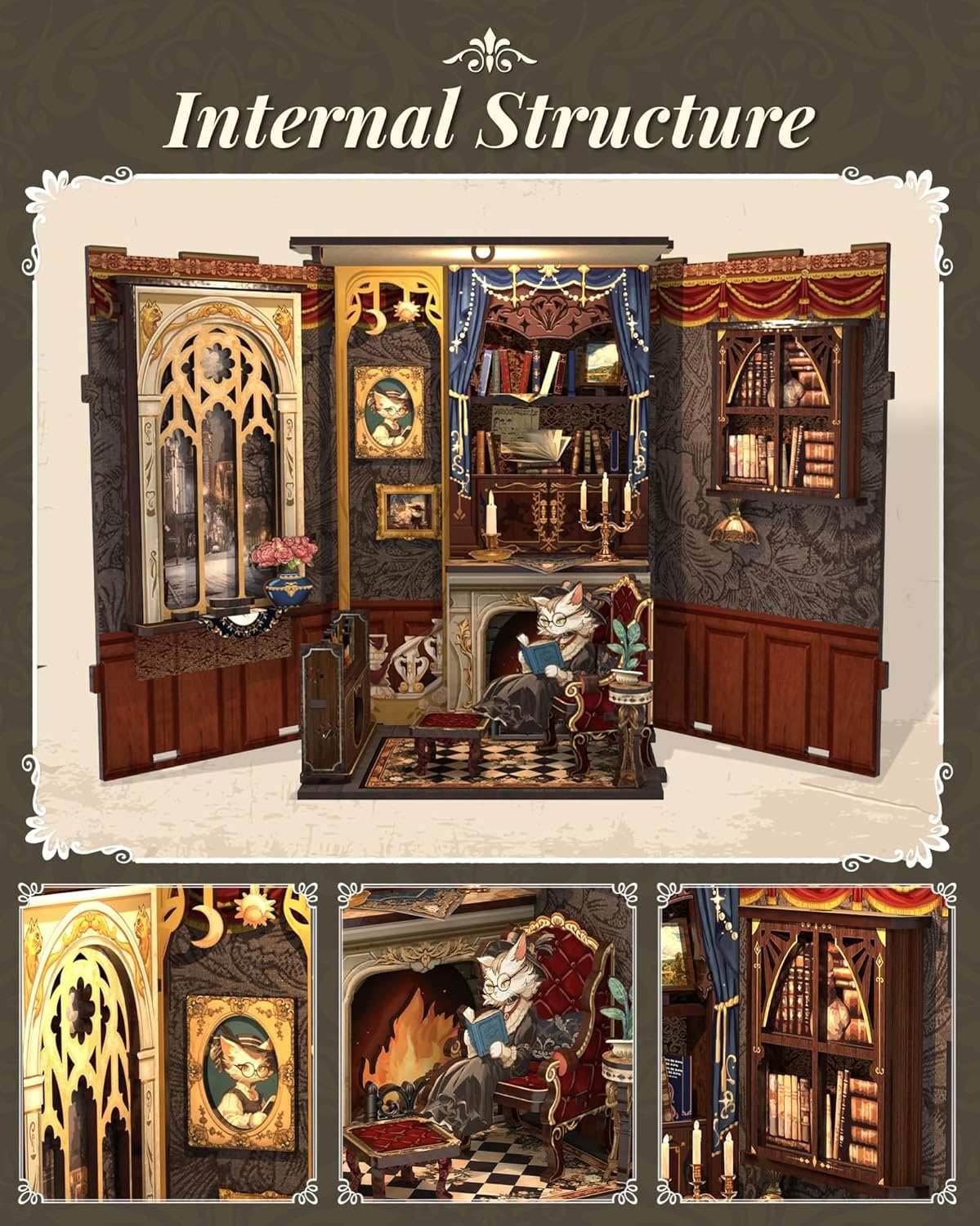 Book Nook Wizardi Miniature - Count Cat's Study Roombox Kit -