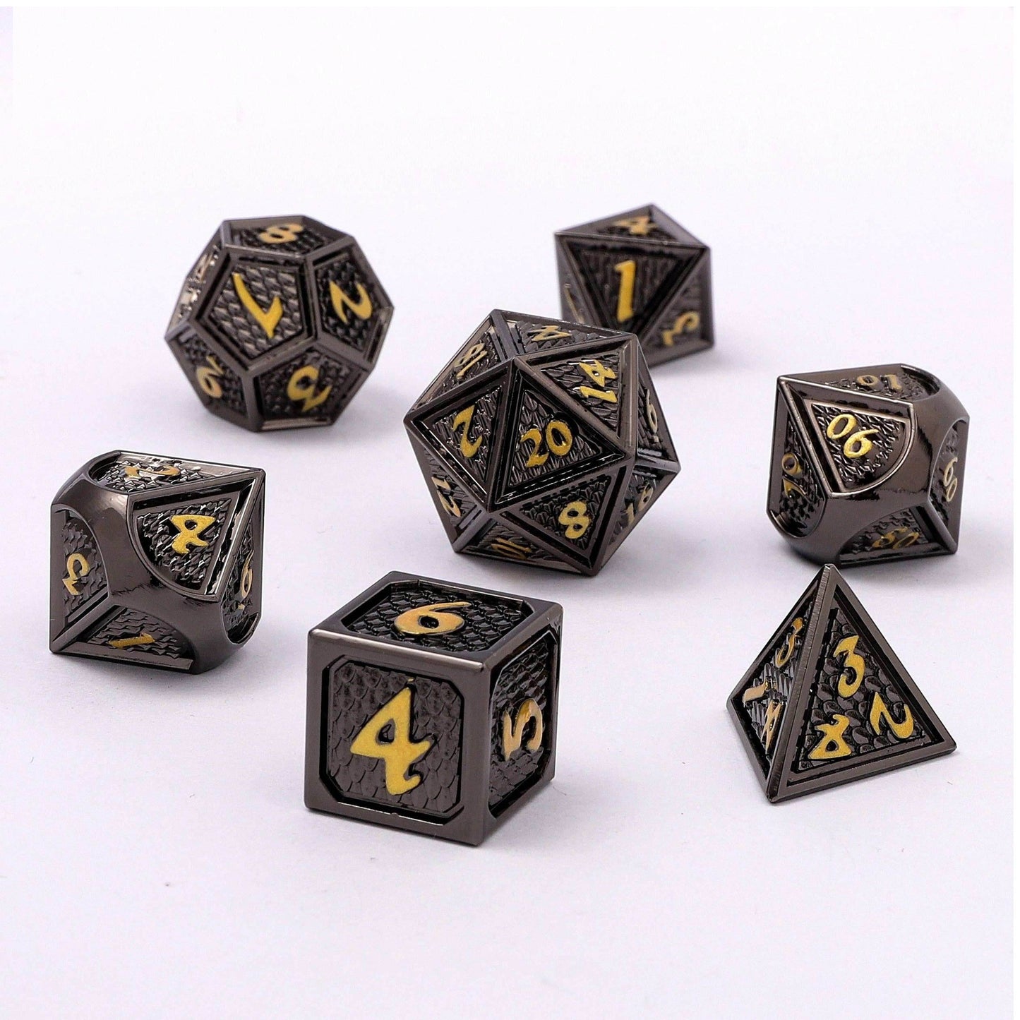 Solid Metal Behemoth Dice set - Gunmetal with Gold -
