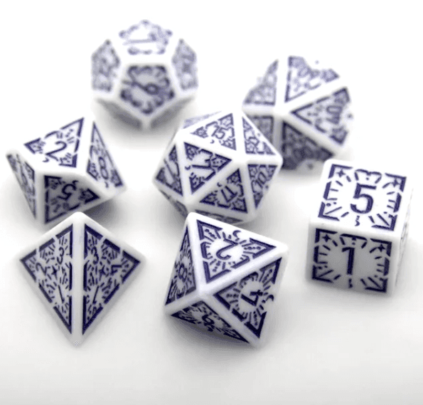 Arcane Amethyst Polyhedral Dice Set | 7-Dice White & Purple -