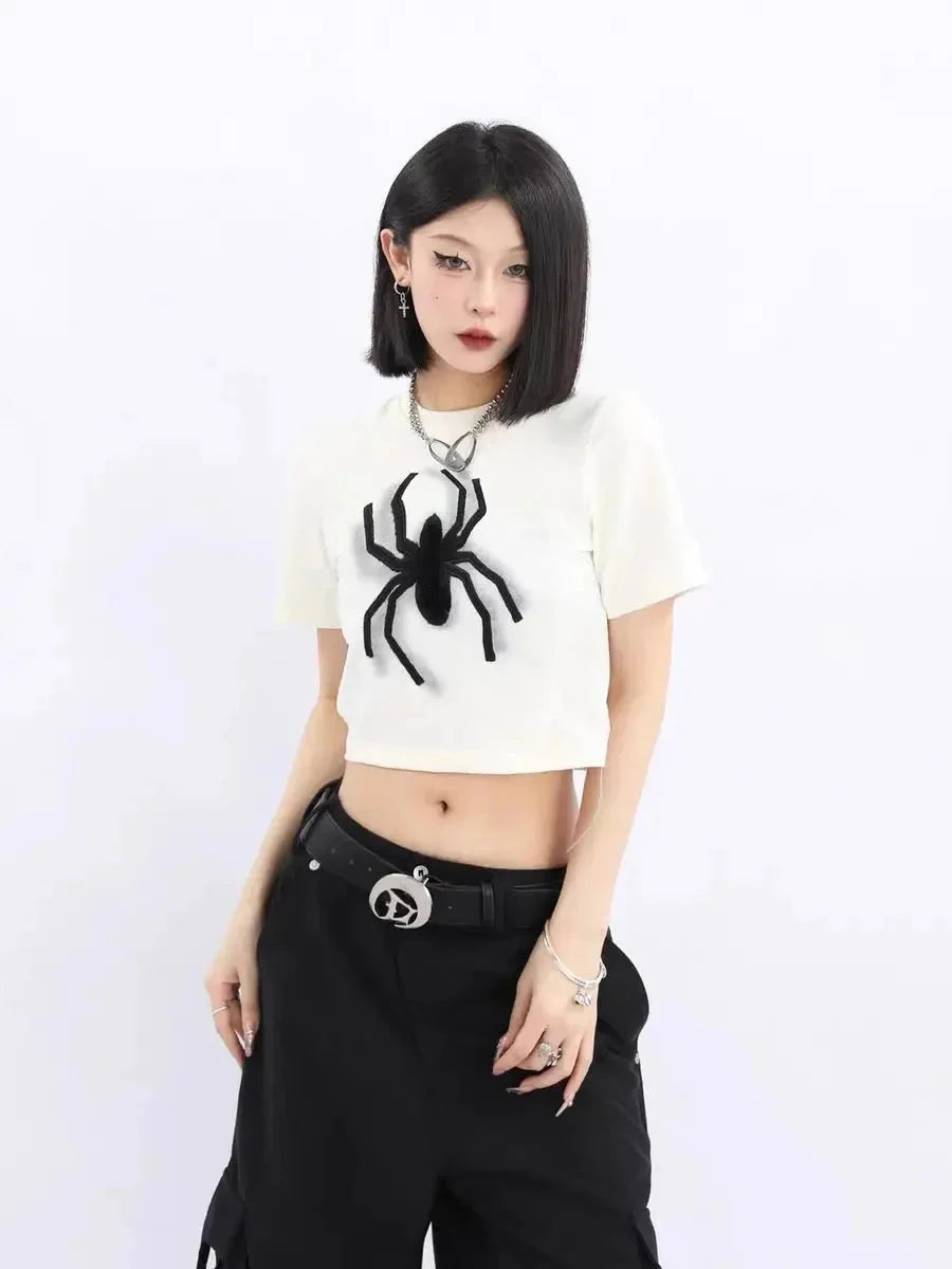'Mini Spider' Punk Graphic Spider Crop Top