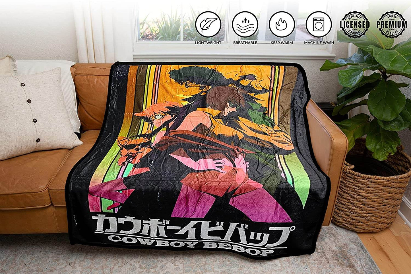 Cowboy Bebop Group Faye Spike Edward Ein Jet Black Fleece Throw Soft Lightweight Blanket 45x60 Inches -