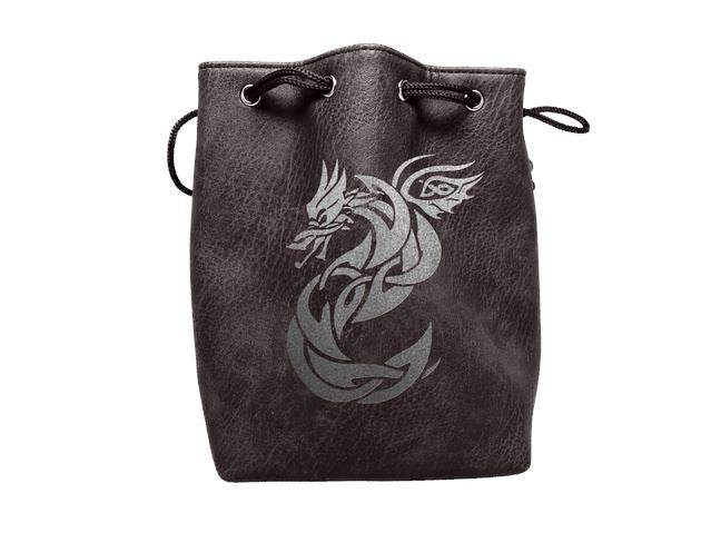 Black Leather Lite Celtic Knot Dragon Design Self-Standing Large Dice Bag -