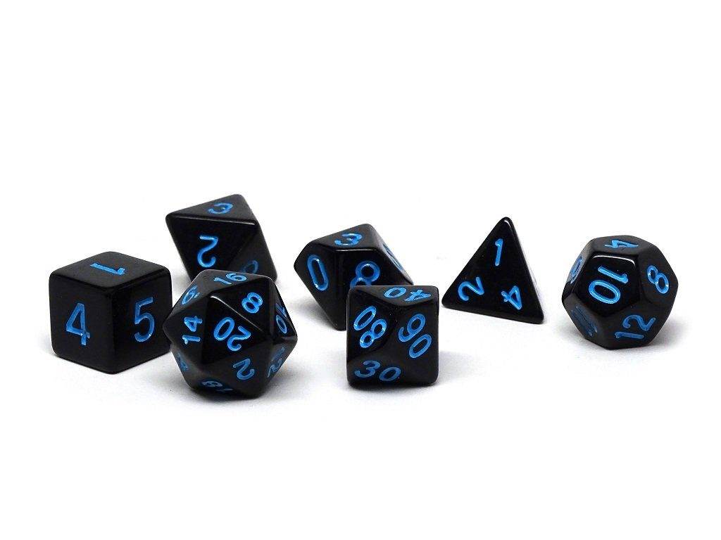Black Opaque with Blue Numbering Dice Collection - 7 Piece Set -