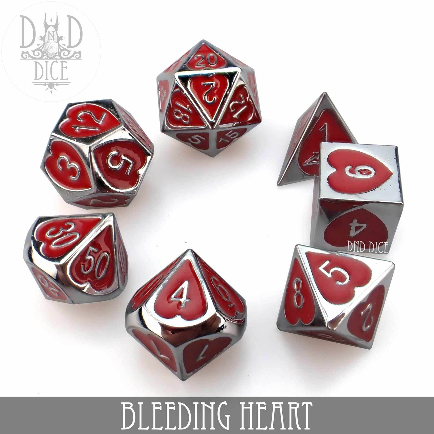 Bleeding Heart Metal Dice Set -