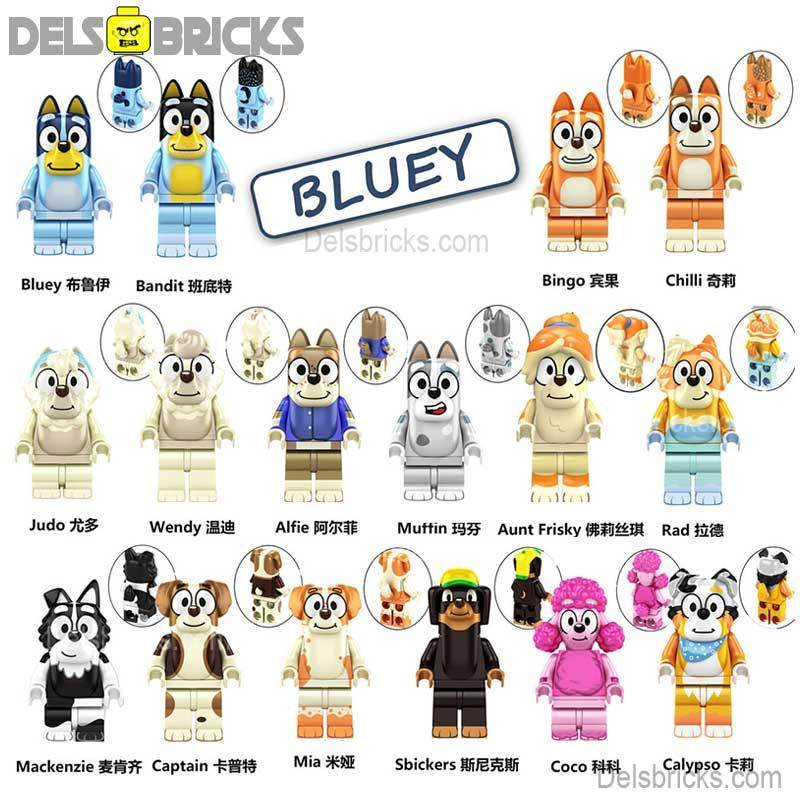 Bluey Set of 16 Lego Minifigures Custom Toys -