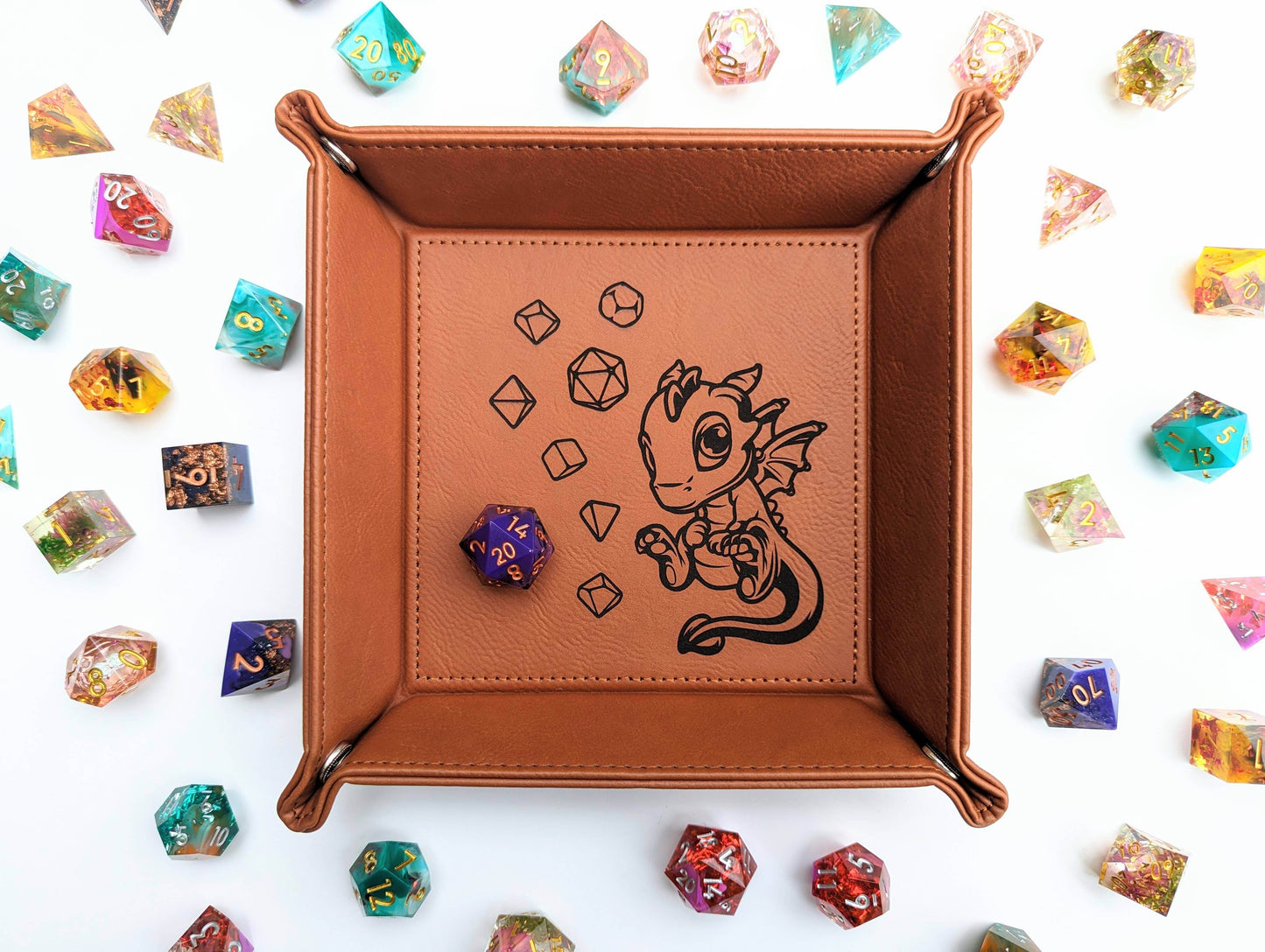 Adoragon - D&D - Vegan Leather Dice Rolling Tray - Chestnut