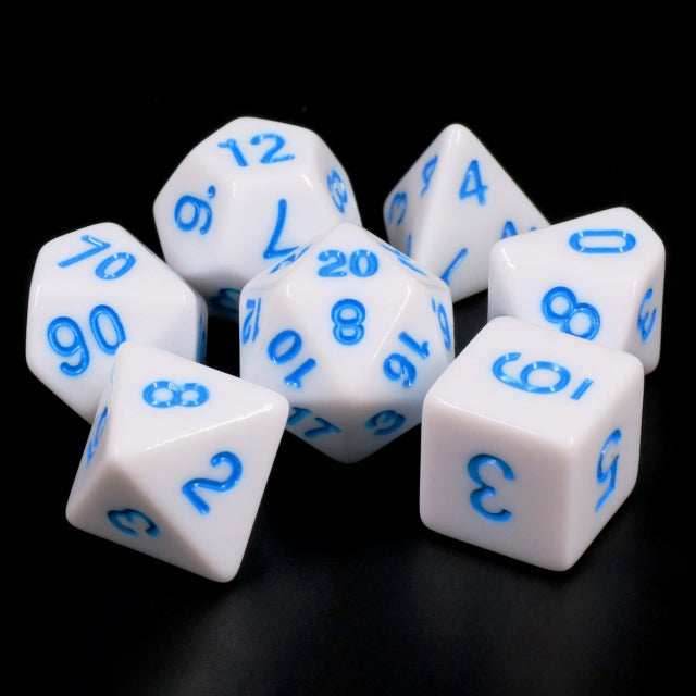 White Opaque with Blue Numbering 7-Dice Set RPG -