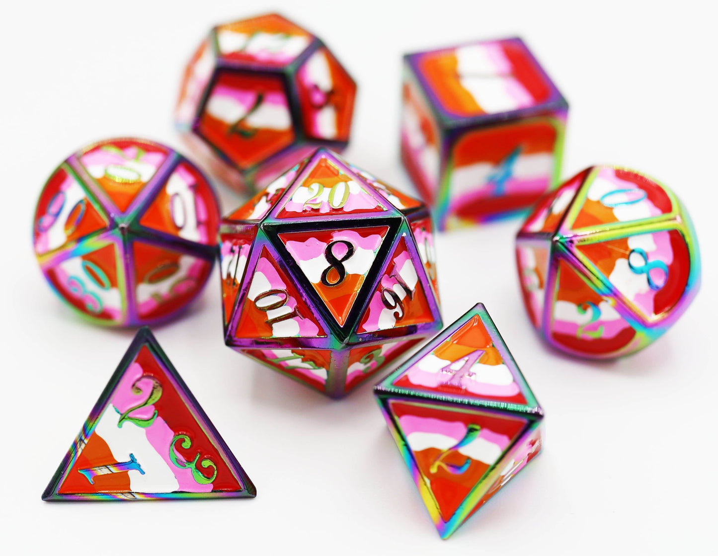 Lesbian Pride Flag - Metal RPG Dice Set -