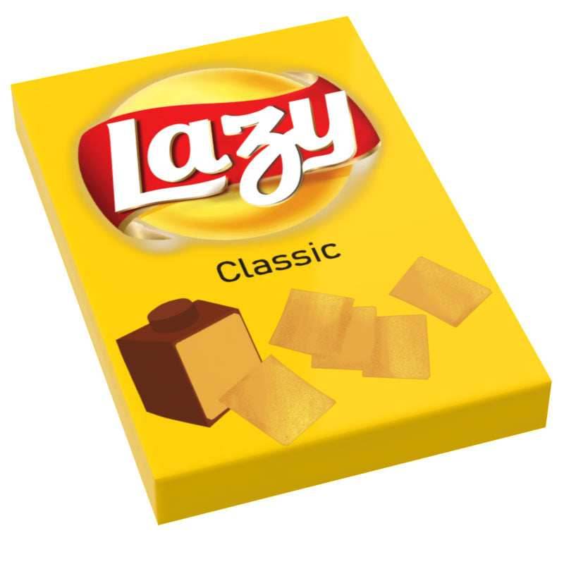 Classic Lazy Chips Bag Tiles Minifig Snack (2x3 Tile) made using LEGO parts - B3 Customs -