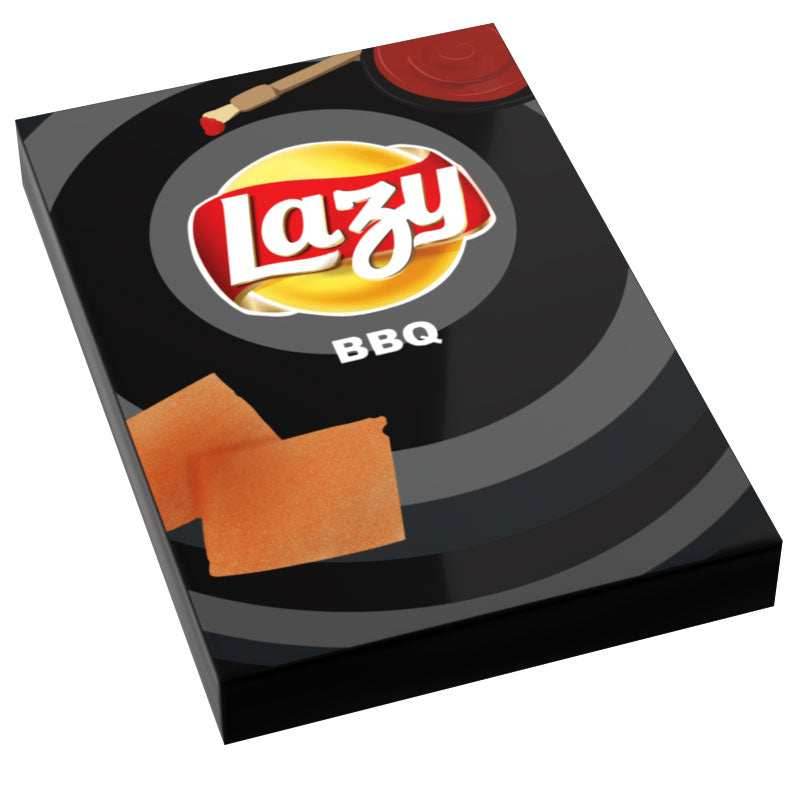 BBQ Lazy Chips Bag Tiles Minifig Snack (2x3 Tile) made using LEGO parts - B3 Customs -