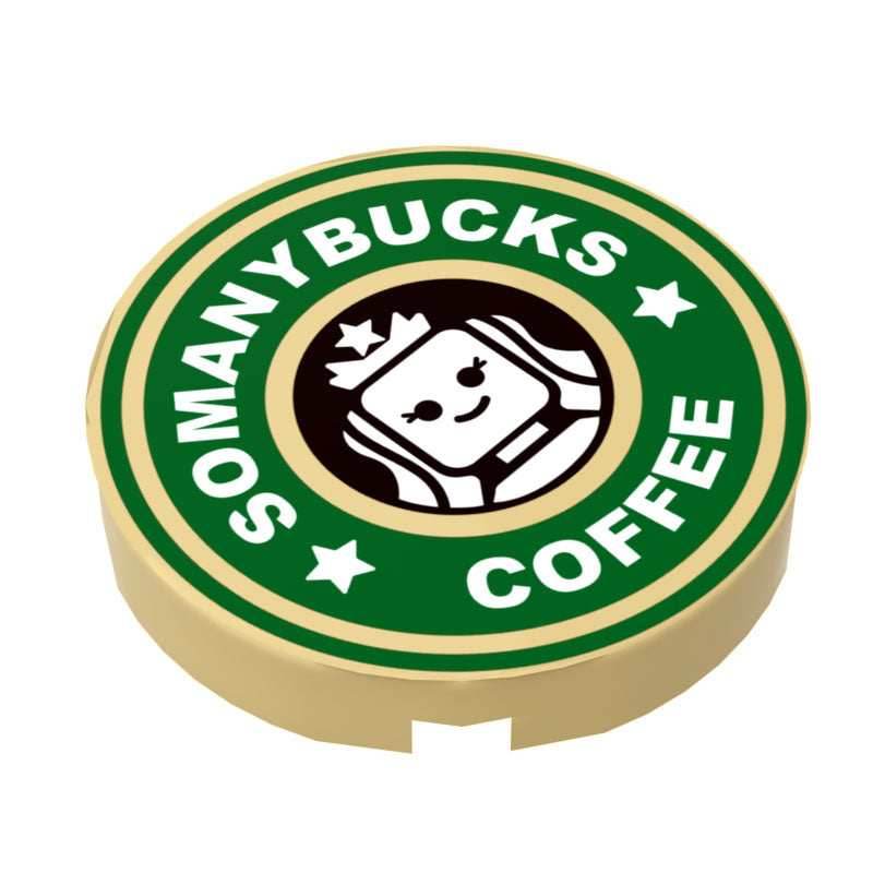 Somanybucks Coffee Sign (2x2 Round Tile) - B3 Customs made using LEGO parts -