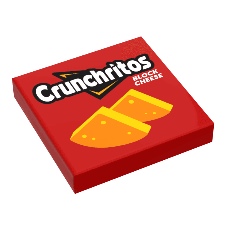Crunchitos Nacho Cheese Minifig Snack (2x2 Tile) made using LEGO parts - B3 Customs -