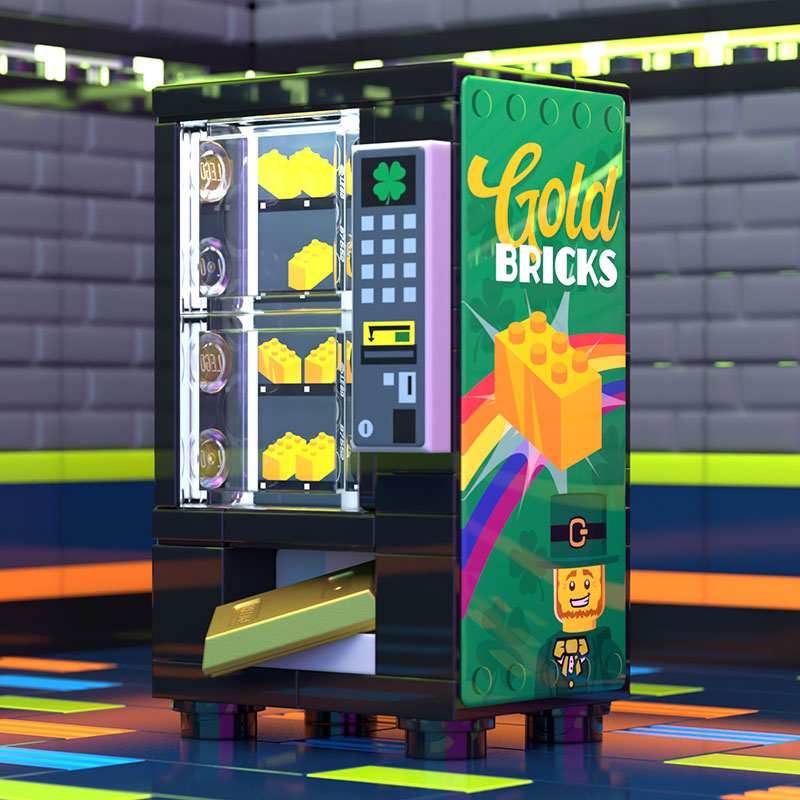 Gold Bars for Leprechauns St. Patrick's Day Vending Machine made using LEGO parts -