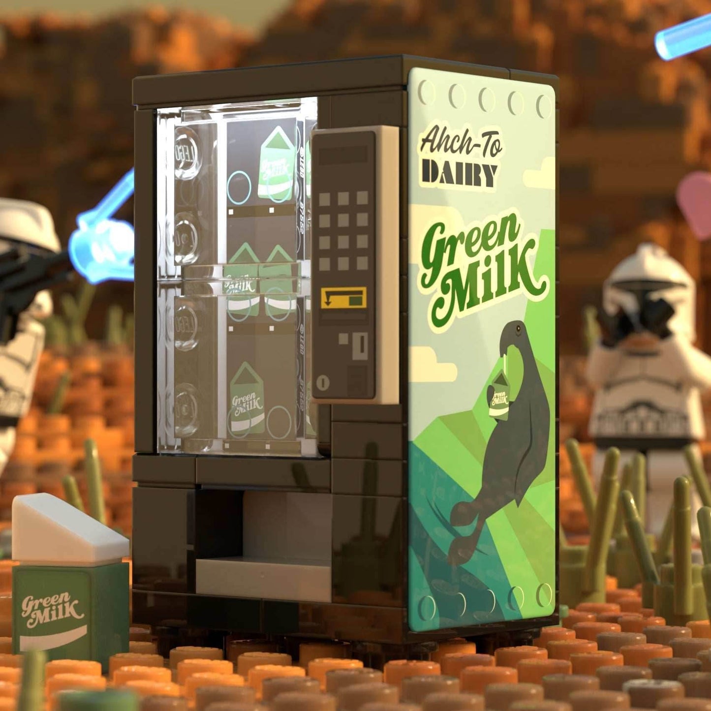 Green Milk Vending Machine Building Set made using LEGO parts - B3 Customs -