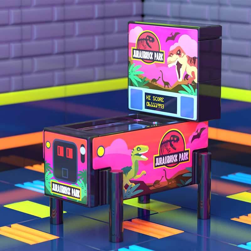 Jurassbrick Park - B3 Customs Pinball Arcade Machine Building Set made using LEGO parts -