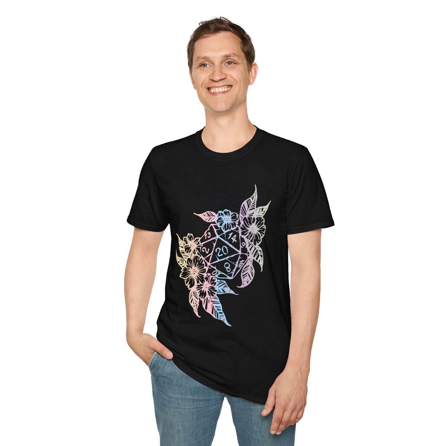 D&D D20 Dice Flower T-Shirt - Navy / S
