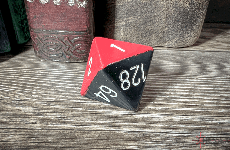 Opaque Black-Red 8-Sided Doubling Cube | 1-128 Backgammon Type Novelty Dice -
