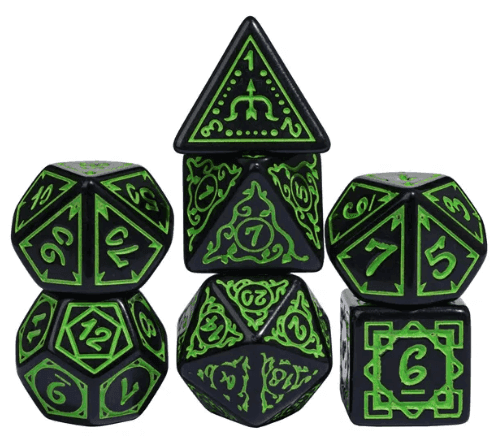 Green Druid Pattern 7-Dice Set DND RPG Dice Black Druid Dice Set -