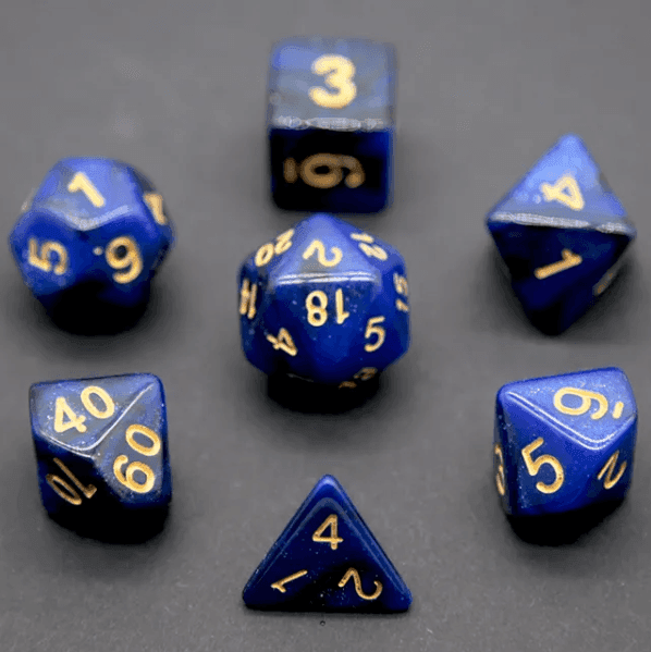 Midnight Blue Polyhedral Dice Set | 7-Dice Blue Set with Subtle Glitter -