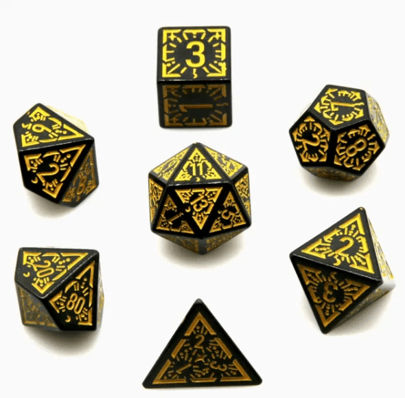Arcane Abyssal Gold Polyhedral Dice Set | 7-Dice Black & Yellow -