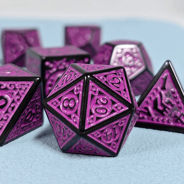 Black with Purple Ink Irregular Pattern Fill | 7-Dice Acrylic Dice Set -