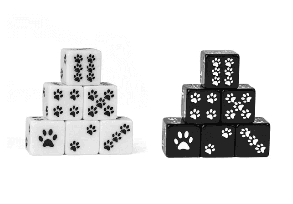 Black Cat Paw Dice Opaque w/White Paw Prints 16mm d6 Dice (sold per die) -