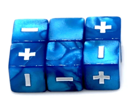 Pearl Blue Fudge Dice | 16mm Dice with White Plus / Minus and Blank Sides -