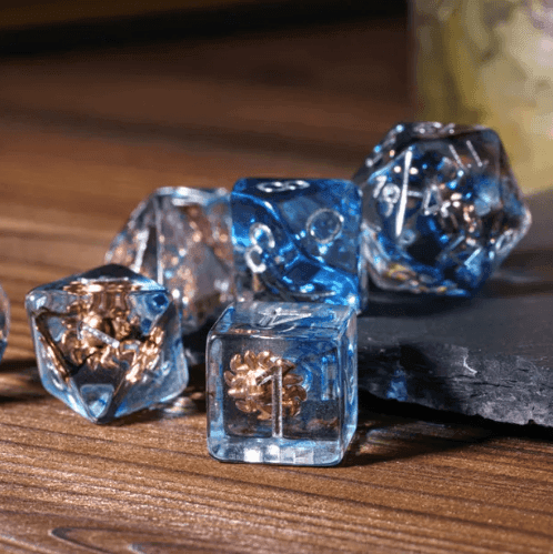 Divine Radiance: Paladin's Celestial Sun Dice Set | Blue & Clear Sun Dice -