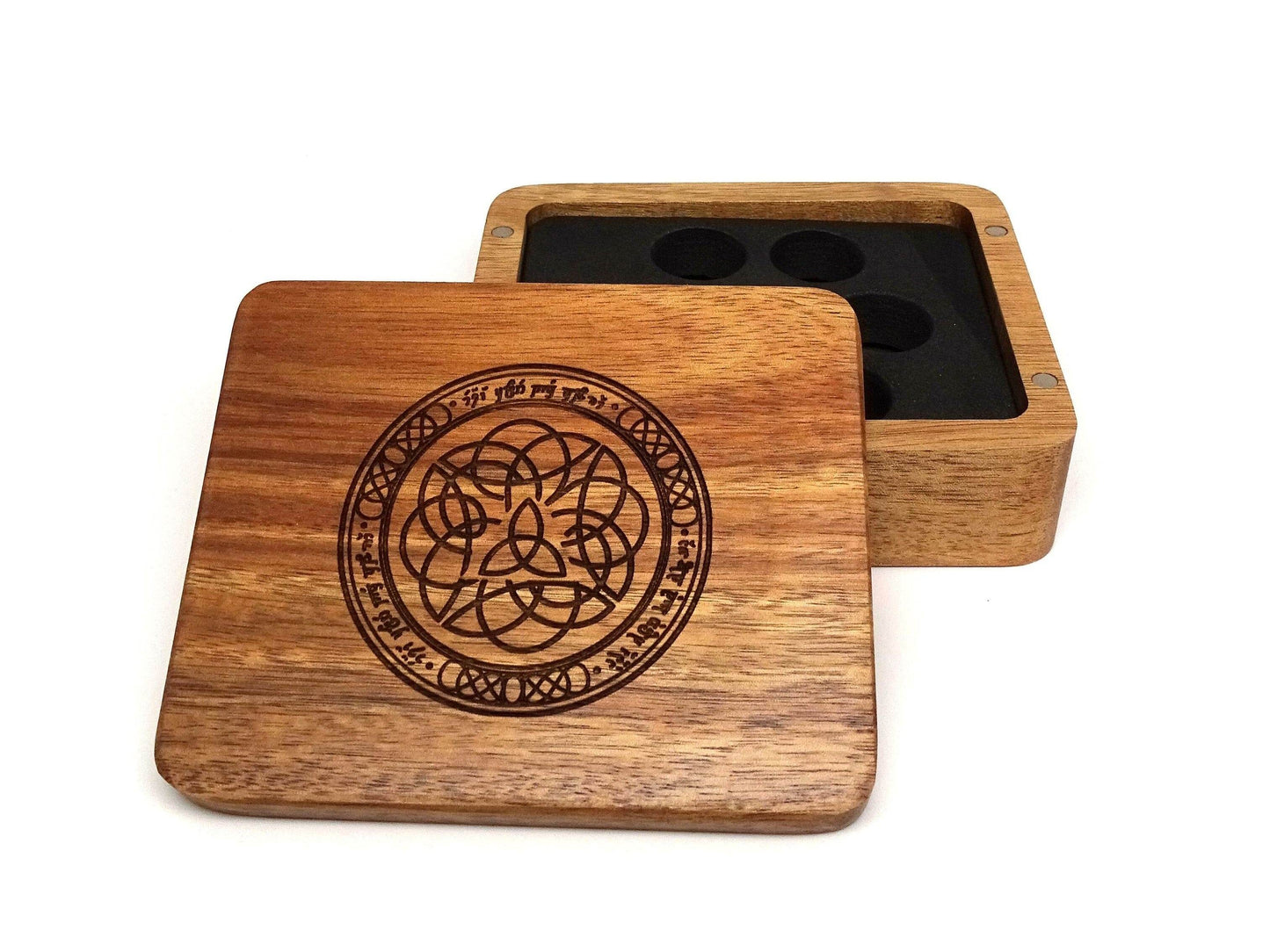 Elven Runes Wooden Dice Case - Acacia Wood